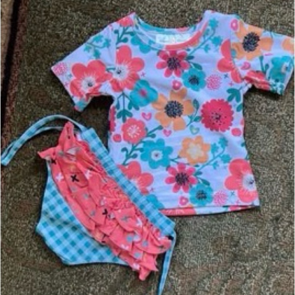 Floral Top and Ruffled Bottom Swimsuit Set